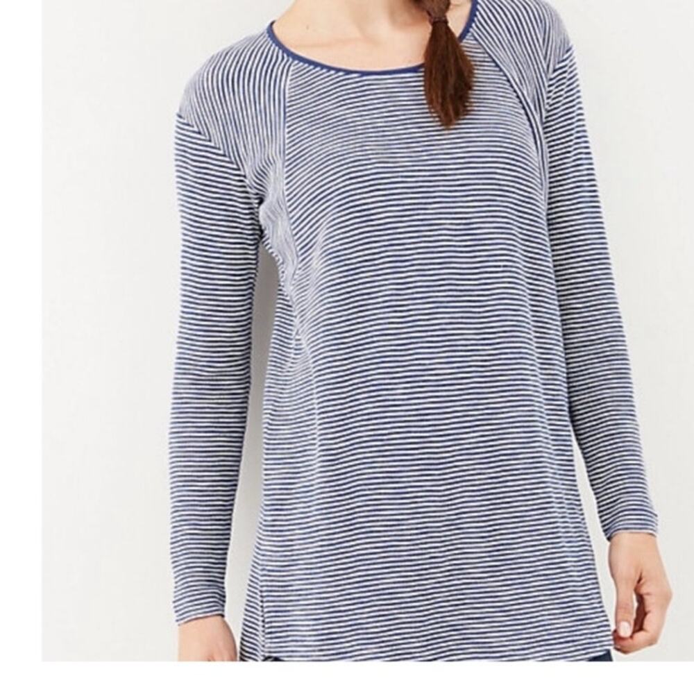 J. Jill Navy White Striped Knit‎ Long Sleeve Scoop Neck Nautical Top Size Small